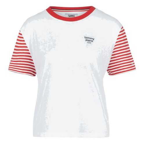 Футболка женская Tommy Jeans DW0DW08007 XNL deep crimson / white белая L INT в Глория Джинс